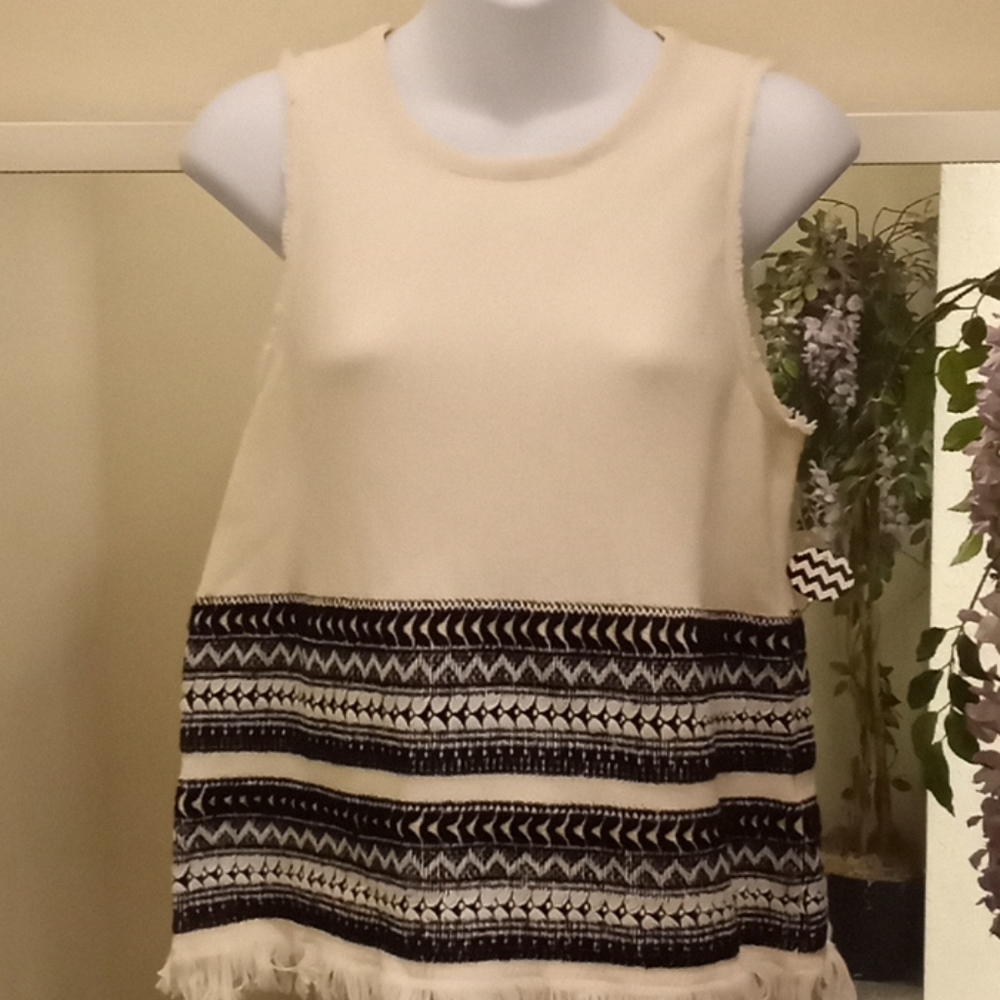 Madewell Aztec Printed Sleeveless Fringed Top